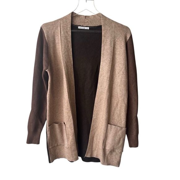 Pink Clover Color Block Cardigan Sweater Pockets Taupe Brown Womens small‎ NWOT - Picture 3 of 14